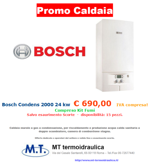 promozione caldaia Bosch Condens 24 kw a roma mt-termoidraulica